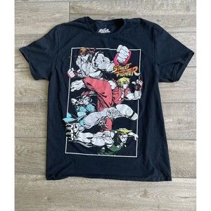 Street Fighter Men’s Large Anime Black Graphic T Shirt Tee Capcom